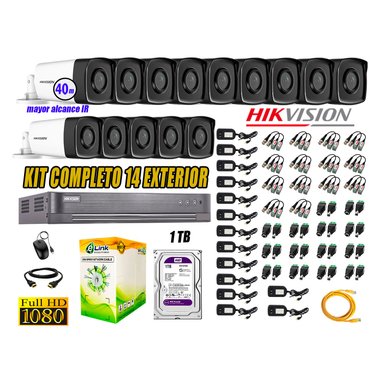 KIT 14 CÁMARA SEGURIDAD HIKVISION EXTERIOR IT3F FULL HD 1080P + DISCO 1 TB