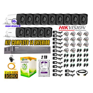 KIT 14 CÁMARA SEGURIDAD HIKVISION EXTERIOR IT3F FULL HD 1080P + DISCO 2 TB