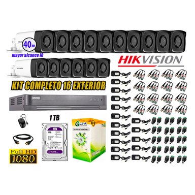 KIT 16 CÁMARA SEGURIDAD HIKVISION EXTERIOR IT3F FULL HD 1080P + DISCO 1 TB