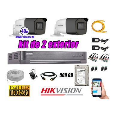KIT 2 CÁMARA SEGURIDAD HIKVISION EXTERIOR VARIFOCAL FULL HD 1080P + DISCO 500 GB