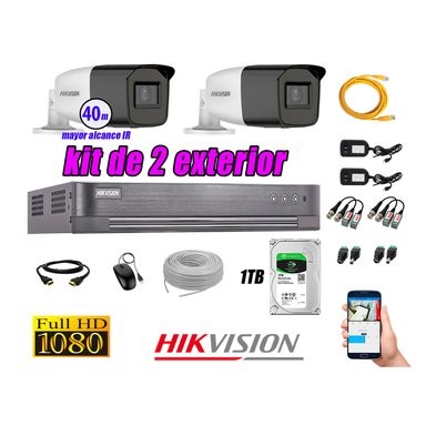 KIT 2 CÁMARA SEGURIDAD HIKVISION EXTERIOR VARIFOCAL FULL HD 1080P + DISCO 1 TB
