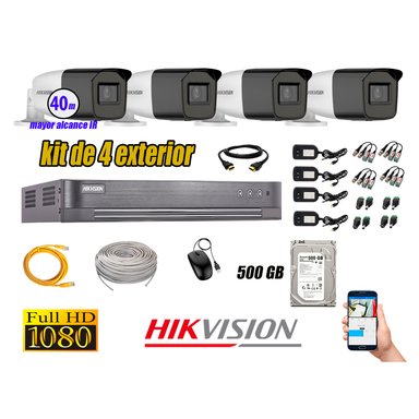 KIT 4 CÁMARA SEGURIDAD HIKVISION EXTERIOR VARIFOCAL FULL HD 1080P + DISCO 500 GB