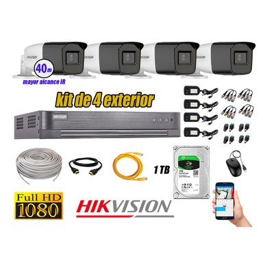 KIT 4 CÁMARA SEGURIDAD HIKVISION EXTERIOR VARIFOCAL FULL HD 1080P + DISCO 1 TB
