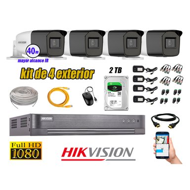 KIT 4 CÁMARA SEGURIDAD HIKVISION EXTERIOR VARIFOCAL FULL HD 1080P + DISCO 2 TB