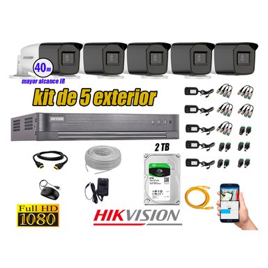 KIT 5 CÁMARA SEGURIDAD HIKVISION EXTERIOR VARIFOCAL FULL HD 1080P + DISCO 2 TB