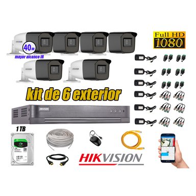 KIT 6 CÁMARA SEGURIDAD HIKVISION EXTERIOR VARIFOCAL FULL HD 1080P + DISCO 1 TB
