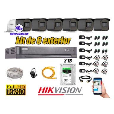 KIT 6 CÁMARA SEGURIDAD HIKVISION EXTERIOR VARIFOCAL FULL HD 1080P + DISCO 2 TB