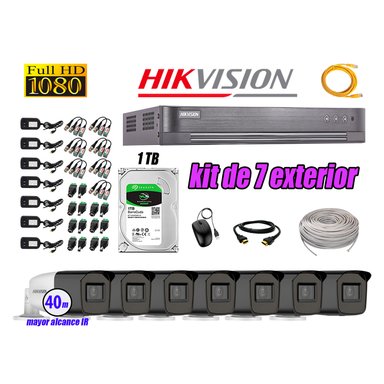 KIT 7 CÁMARA SEGURIDAD HIKVISION EXTERIOR VARIFOCAL FULL HD 1080P + DISCO 1 TB