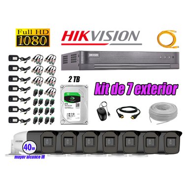 KIT 7 CÁMARA SEGURIDAD HIKVISION EXTERIOR VARIFOCAL FULL HD 1080P + DISCO 2 TB