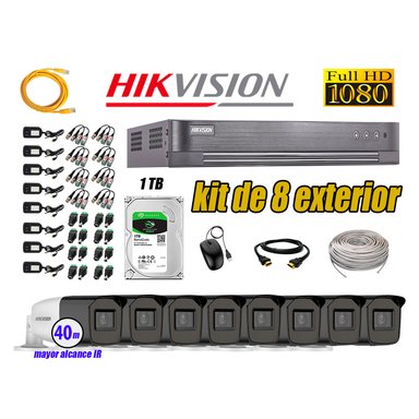 KIT 8 CÁMARA SEGURIDAD HIKVISION EXTERIOR VARIFOCAL FULL HD 1080P + DISCO 1 TB