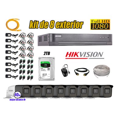 KIT 8 CÁMARA SEGURIDAD HIKVISION EXTERIOR VARIFOCAL FULL HD 1080P + DISCO 2 TB