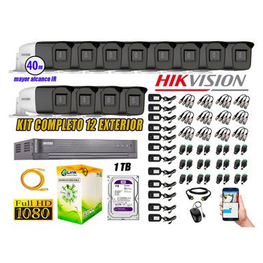 KIT 12 CÁMARA SEGURIDAD HIKVISION EXTERIOR VARIFOCAL FULL HD 1080P + DISCO 1 TB
