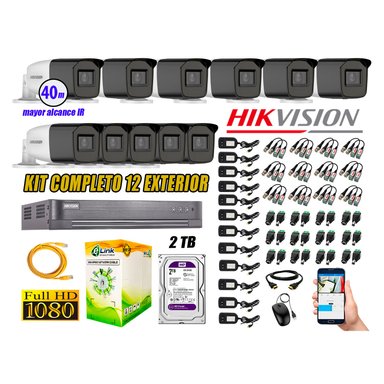 KIT 12 CÁMARA SEGURIDAD HIKVISION EXTERIOR VARIFOCAL FULL HD 1080P + DISCO 2 TB