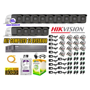 KIT 14 CÁMARA SEGURIDAD HIKVISION EXTERIOR VARIFOCAL FULL HD 1080P + DISCO 2 TB