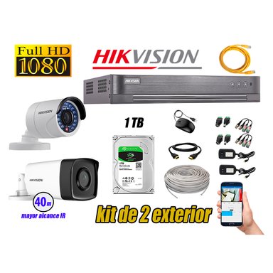 KIT 2 CÁMARA SEGURIDAD HIKVISION EXTERIOR FULL HD 1080P + DISCO 1 TB