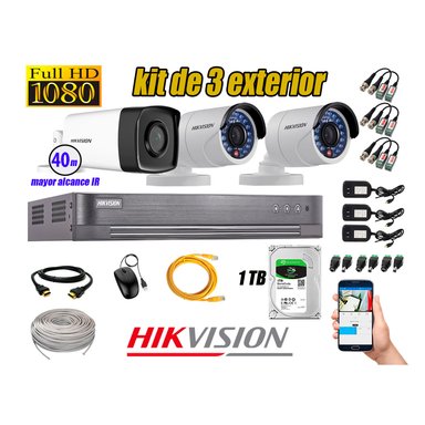 KIT 3 CÁMARA SEGURIDAD HIKVISION EXTERIOR FULL HD 1080P + DISCO 1 TB