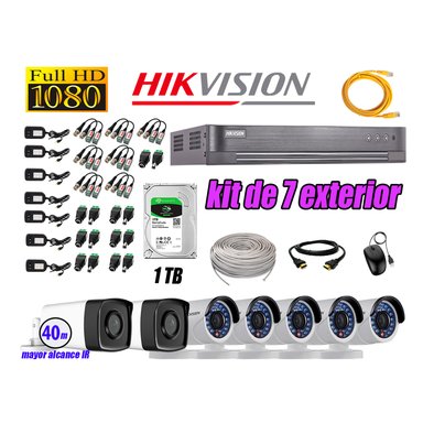 KIT 7 CÁMARA SEGURIDAD HIKVISION EXTERIOR FULL HD 1080P + DISCO 1 TB