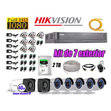KIT 7 CÁMARA SEGURIDAD HIKVISION EXTERIOR FULL HD 1080P + DISCO 2 TB