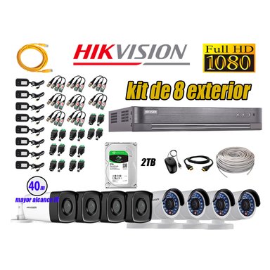 KIT 8 CÁMARA SEGURIDAD HIKVISION EXTERIOR FULL HD 1080P + DISCO 2 TB
