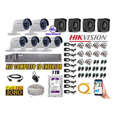 KIT 10 CÁMARA SEGURIDAD HIKVISION EXTERIOR FULL HD 1080P + DISCO 1 TB