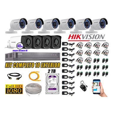 KIT 10 CÁMARA SEGURIDAD HIKVISION EXTERIOR FULL HD 1080P + DISCO 2 TB