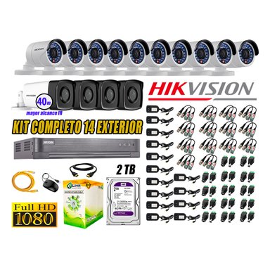 KIT 14 CÁMARA SEGURIDAD HIKVISION EXTERIOR FULL HD 1080P + DISCO 2 TB
