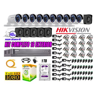 KIT 16 CÁMARA SEGURIDAD HIKVISION EXTERIOR FULL HD 1080P + DISCO 1 TB