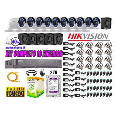 KIT 16 CÁMARA SEGURIDAD HIKVISION EXTERIOR FULL HD 1080P + DISCO 2 TB