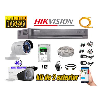 KIT 2 CÁMARA SEGURIDAD HIKVISION EXTERIOR FULL HD 1080P + DISCO 1 TB