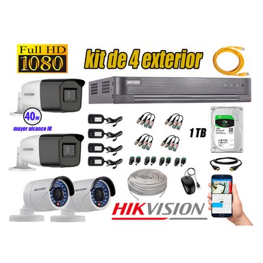 KIT 4 CÁMARA SEGURIDAD HIKVISION EXTERIOR FULL HD 1080P + DISCO 1 TB