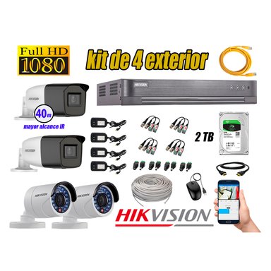 KIT 4 CÁMARA SEGURIDAD HIKVISION EXTERIOR FULL HD 1080P + DISCO 2 TB