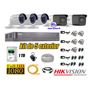 KIT 5 CÁMARA SEGURIDAD HIKVISION EXTERIOR FULL HD 1080P + DISCO 1 TB