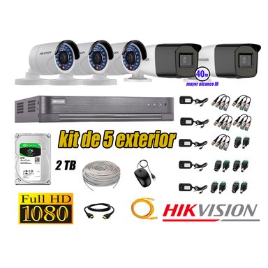 KIT 5 CÁMARA SEGURIDAD HIKVISION EXTERIOR FULL HD 1080P + DISCO 2 TB