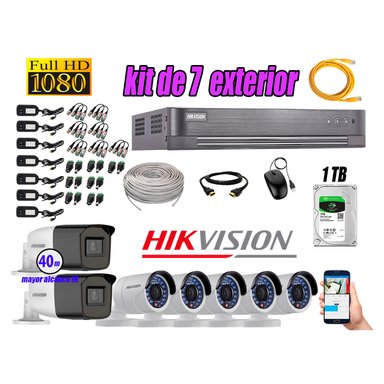 KIT 7 CÁMARA SEGURIDAD HIKVISION EXTERIOR FULL HD 1080P + DISCO 1 TB