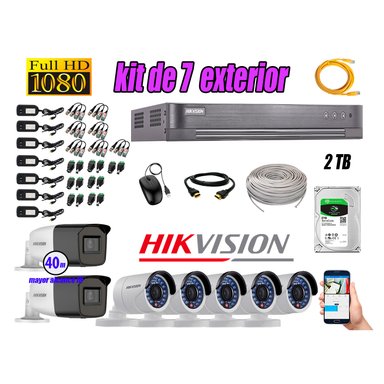 KIT 7 CÁMARA SEGURIDAD HIKVISION EXTERIOR FULL HD 1080P + DISCO 2 TB