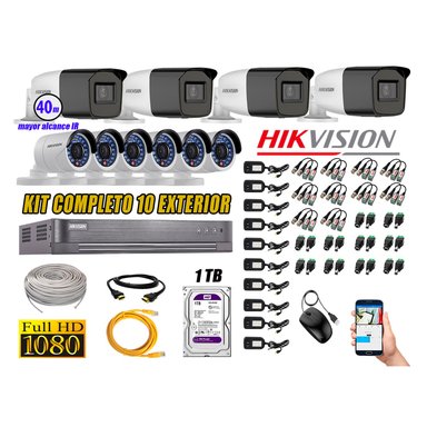 KIT 10 CÁMARA SEGURIDAD HIKVISION EXTERIOR FULL HD 1080P + DISCO 1 TB