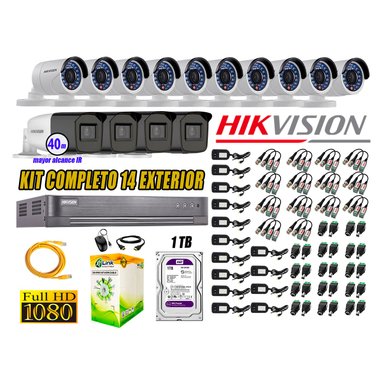 KIT 14 CÁMARA SEGURIDAD HIKVISION EXTERIOR FULL HD 1080P + DISCO 1 TB