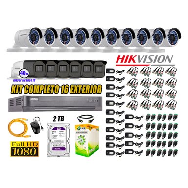 KIT 16 CÁMARA SEGURIDAD HIKVISION EXTERIOR FULL HD 1080P + DISCO 2 TB