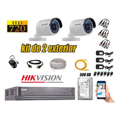 KIT 2 CÁMARA SEGURIDAD HIKVISION EXTERIOR HD 720P + DISCO 500 GB
