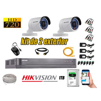 KIT 2 CÁMARA SEGURIDAD HIKVISION EXTERIOR HD 720P + DISCO 1 TB