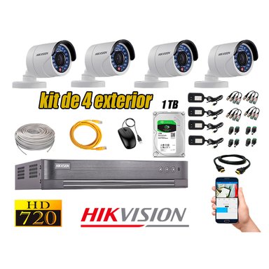 KIT 4 CÁMARA SEGURIDAD HIKVISION EXTERIOR HD 720P + DISCO 1 TB