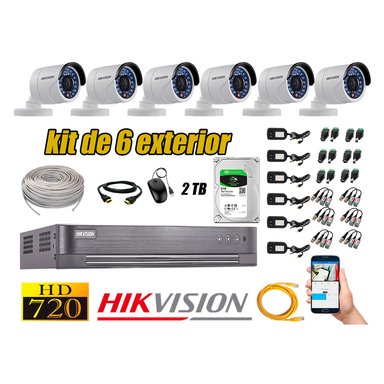 KIT 6 CÁMARA SEGURIDAD HIKVISION EXTERIOR HD 720P + DISCO 2 TB