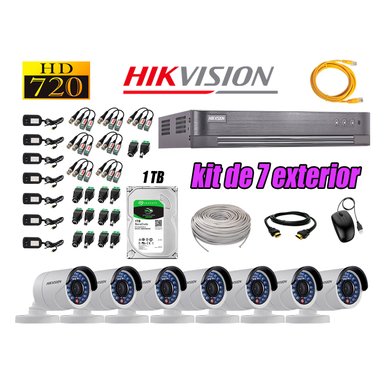 KIT 7 CÁMARA SEGURIDAD HIKVISION EXTERIOR HD 720P + DISCO 1 TB