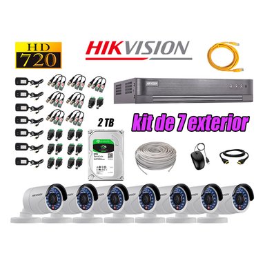 KIT 7 CÁMARA SEGURIDAD HIKVISION EXTERIOR HD 720P + DISCO 2 TB
