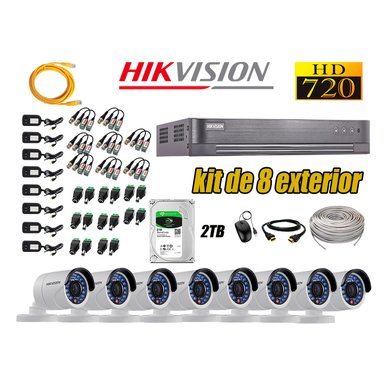 KIT 8 CÁMARA SEGURIDAD HIKVISION EXTERIOR HD 720P + DISCO 2 TB