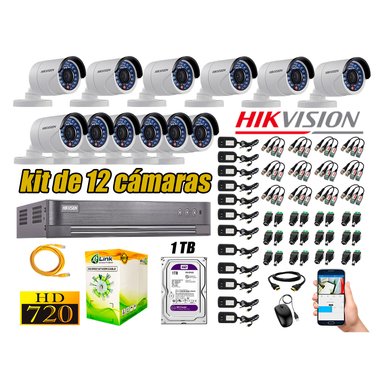 KIT 12 CÁMARA SEGURIDAD HIKVISION EXTERIOR HD 720P + DISCO 1 TB