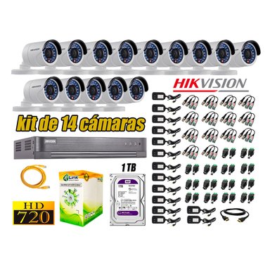 KIT 14 CÁMARA SEGURIDAD HIKVISION EXTERIOR HD 720P + DISCO 1 TB