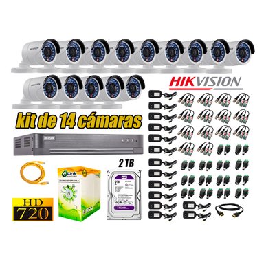 KIT 14 CÁMARA SEGURIDAD HIKVISION EXTERIOR HD 720P + DISCO 2 TB