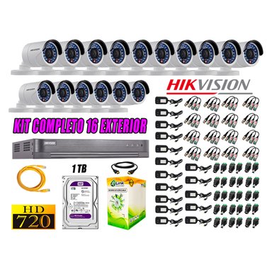 KIT 16 CÁMARA SEGURIDAD HIKVISION EXTERIOR HD 720P + DISCO 1 TB