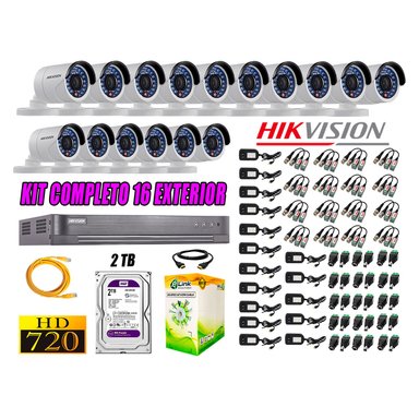 KIT 16 CÁMARA SEGURIDAD HIKVISION EXTERIOR HD 720P + DISCO 2 TB
